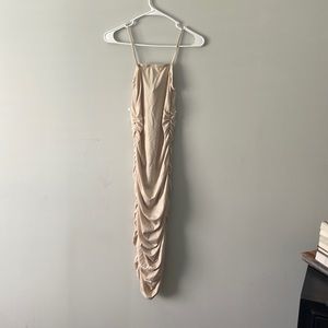 Tan ruffled dress very stretchable